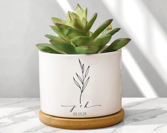 Custom Engagement Ceramic Plant Pot,Newly Engaged Plant Flower Pot,Personalized Engagement Gifts,Wedding Gifts for Couple,Bridal Shower Gift