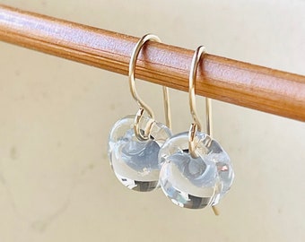 Water Droplet Earrings - Borosilicate Glass Teardrops on Gold Filled or Sterling Silver Wires - in Overcast