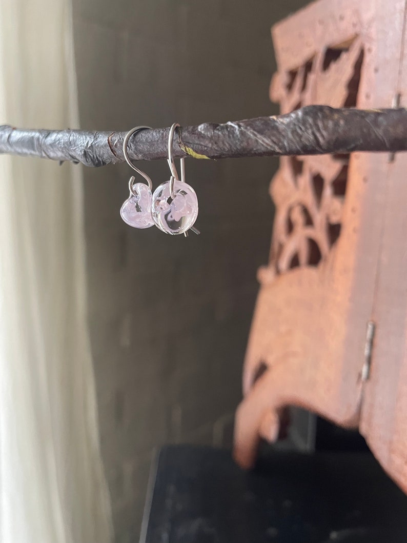 Water Droplet Earrings Borosilicate Glass Teardrops on Gold Filled or Sterling Silver Wires in Sakura Pink image 2