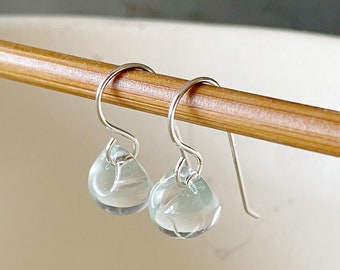 Water Droplet Earrings - Borosilicate Glass Teardrops on Gold Filled or Sterling Silver Wires - in Sea Mist Green