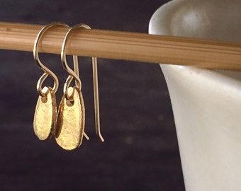 Shinjuku Mismatched Gold Paddle Drop Earrings on Gold Filled Ear Wires - Wabi Sabi - Mismatched and Casually Elegant Everyday Earrings