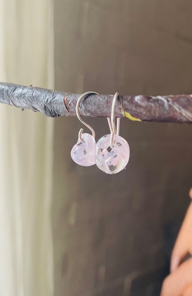 Water Droplet Earrings Borosilicate Glass Teardrops on Gold Filled or Sterling Silver Wires in Sakura Pink image 3