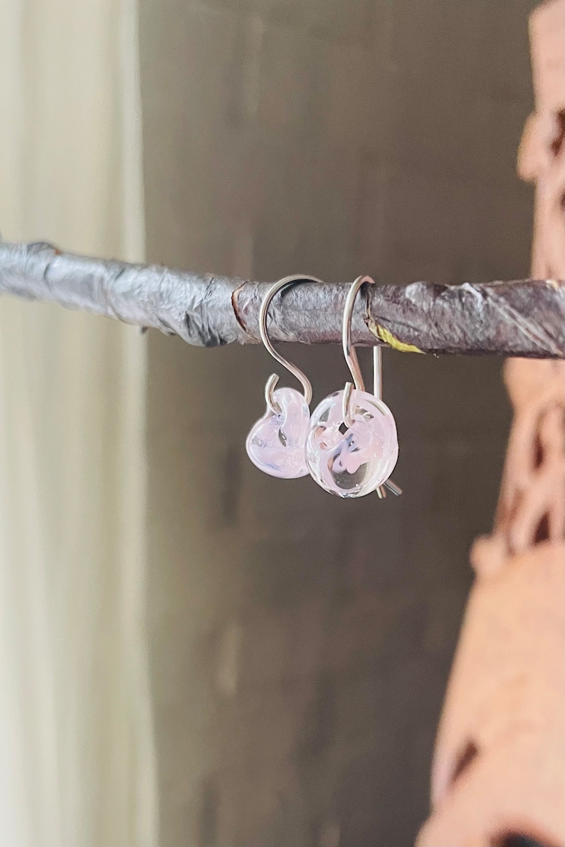 Water Droplet Earrings Borosilicate Glass Teardrops on Gold Filled or Sterling Silver Wires in Sakura Pink image 1