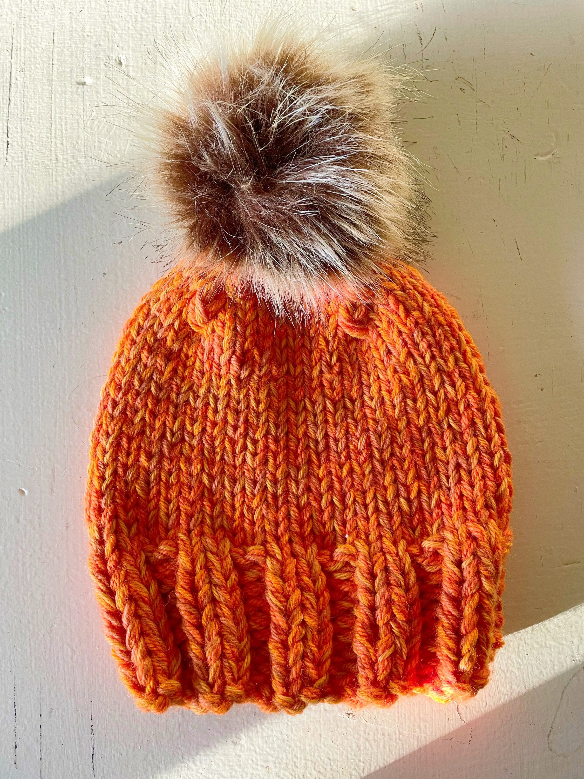 Holiday Handknit Hat With Sable Faux Fur Pompom - Pumpkin - Etsy