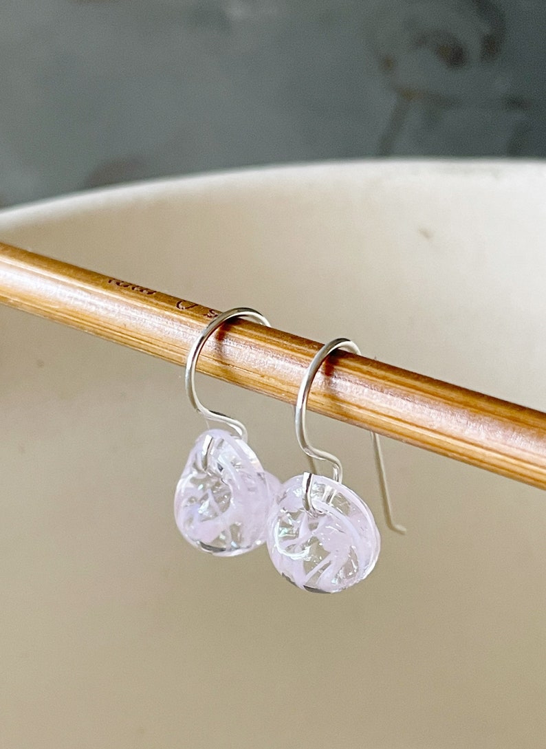 Water Droplet Earrings Borosilicate Glass Teardrops on Gold Filled or Sterling Silver Wires in Sakura Pink image 7