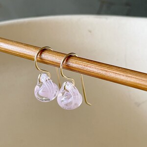 Water Droplet Earrings Borosilicate Glass Teardrops on Gold Filled or Sterling Silver Wires in Sakura Pink image 8