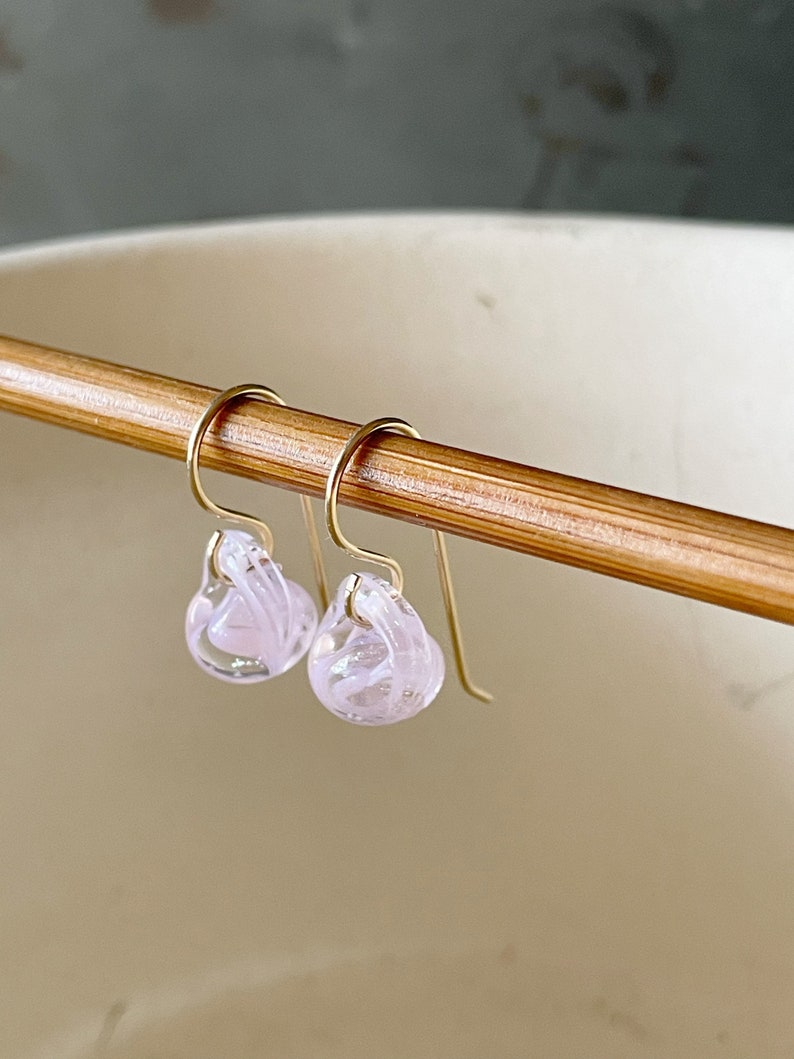 Water Droplet Earrings Borosilicate Glass Teardrops on Gold Filled or Sterling Silver Wires in Sakura Pink image 8