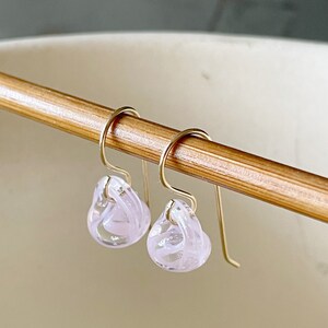 Water Droplet Earrings Borosilicate Glass Teardrops on Gold Filled or Sterling Silver Wires in Sakura Pink image 6