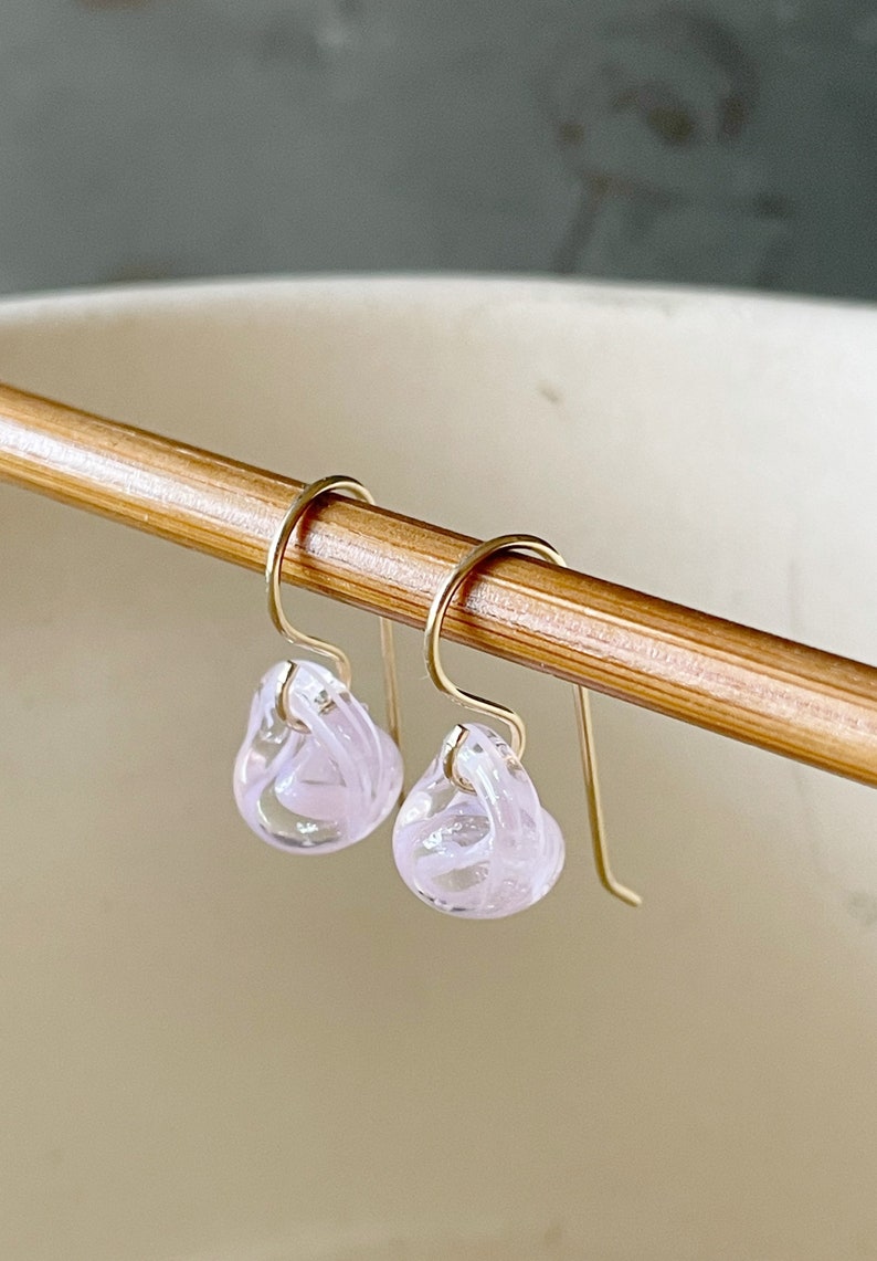 Water Droplet Earrings Borosilicate Glass Teardrops on Gold Filled or Sterling Silver Wires in Sakura Pink image 6