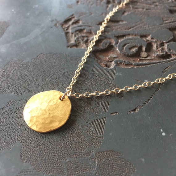 Lafayette Medium Hammered Gold Dot Pendant on Gold-filled Chain 