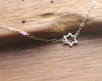 PERFECT HANUKKAH GIFT - Jerusalem Dainty .925 Sterling Silver Star of David Pendant on Sterling Silver Chain Necklace -