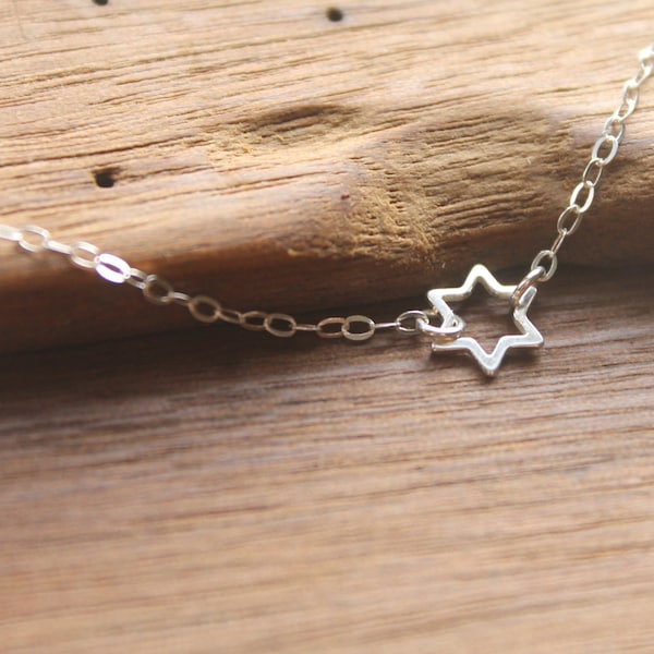 PERFECT HANUKKAH GIFT - Jerusalem Dainty .925 Sterling Silver Star of David Pendant on Sterling Silver Chain Necklace -