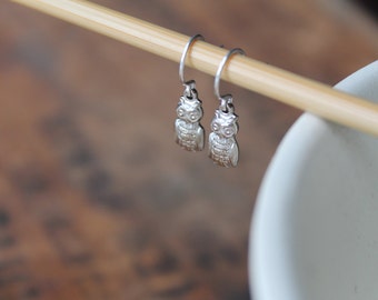 Bemidji Tiny Silver Owl Earrings on Silver Plated Wires - The Perfect Everyday Pair for the Cutest of Hipsters - Chi Omega