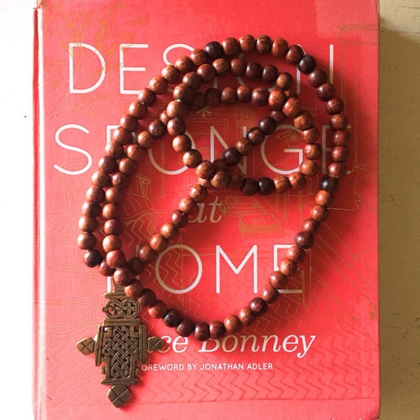 Home Decor Beads - Huge Cross Necklace - Exotic Rosewood Beads from Burma with Coptic Cross