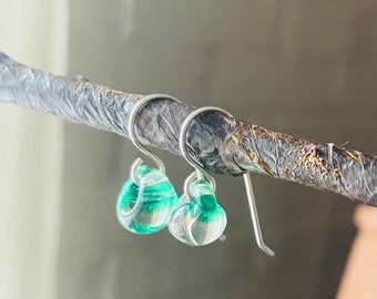 Water Droplet Earrings - Borosilicate Glass Teardrops on Gold Filled or Sterling Silver Wires - in Spearmint Green