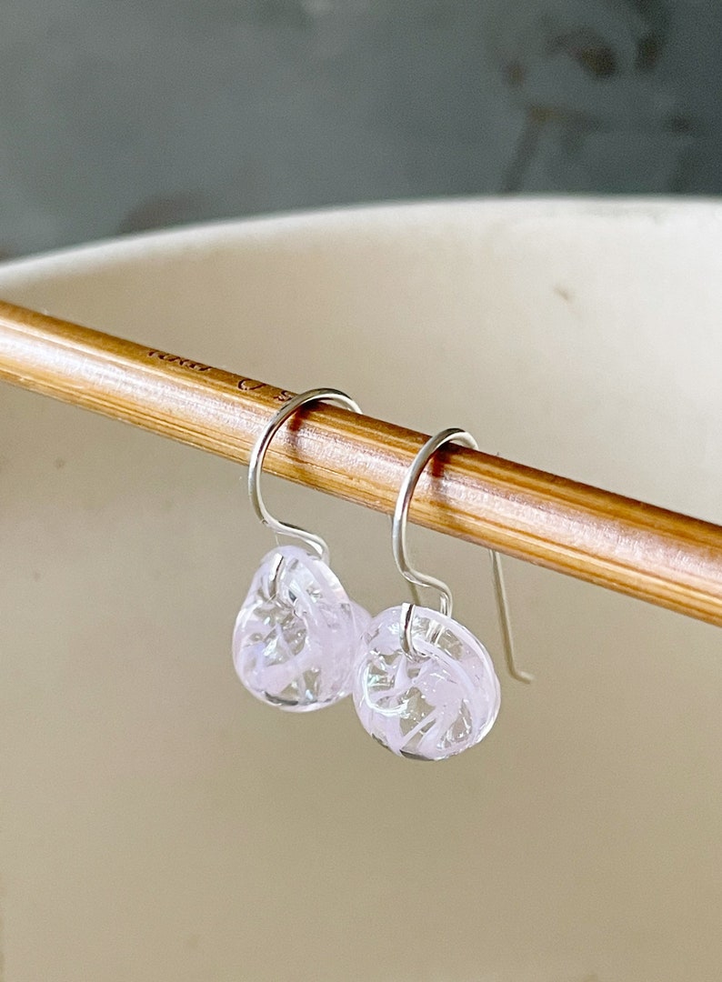 Water Droplet Earrings Borosilicate Glass Teardrops on Gold Filled or Sterling Silver Wires in Sakura Pink image 5