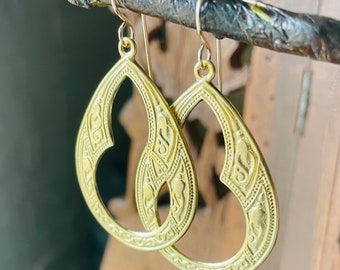Tangier Bright Brass Moroccan Keyhole Earrings on Gold Filled Wires