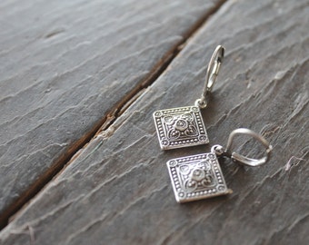 Szolnok Hungarian Diamond Medallion Earrings in Antique Silver