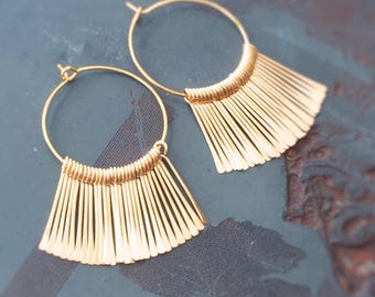 Egyptian Princess Earrings - Gold Fringe - Inspired by Papyrus Fronds and Lux Living - 1970s Disco Princess