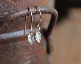 Hudson Valley Tiny Sterling Silver Leaf Dangle Celebrity Earrings on Sterling SIlver Ear Wires