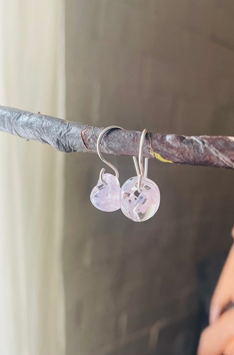 Water Droplet Earrings Borosilicate Glass Teardrops on Gold Filled or Sterling Silver Wires in Sakura Pink image 4