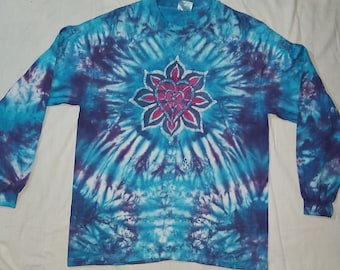 Long Sleeve Tie Dyed and Batiked Heart Chakra long sleeve shirt size L