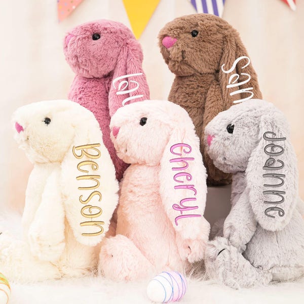 Custom Embroidered Easter Bunny, Personalized Plush Stuffed Animal