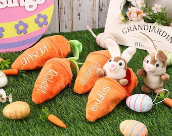 Personalized Easter Bunny Plush Keychain,Custom Reversible Carrot Pouch Rabbit,Easter Gifts