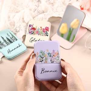 Custom Pocket Name Mirror, Personalized Bridesmaid Makeup Mirror, Square Portable Folding Compact Mirrors