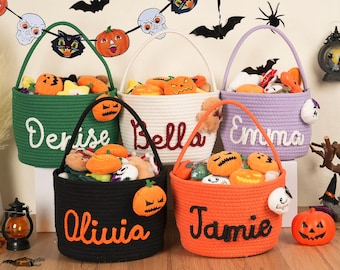 Personalized Halloween Trick-or-Treat Basket: Cotton Yarn, Plush Applique