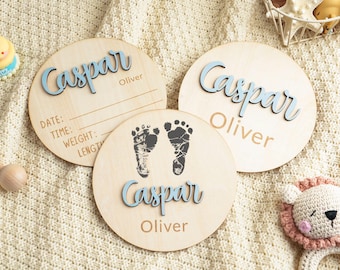 Custom Wooden Baby Announcement Sign: Birth Stats, Footprint Reveal