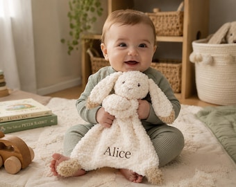Personalized Baby Lovey Blanket with Embroidered Name, Plush Bunny, Bear or Lamb, Security Blanket