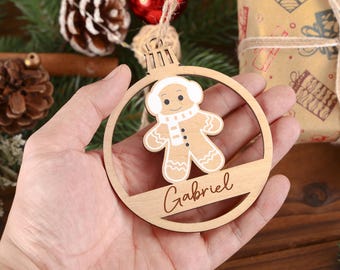 Personalized family gingerbread ornaments,Engraved gingerbread men With names, Xmas decor