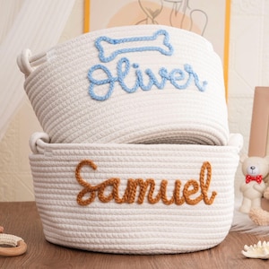 Personalisierte Baby Name Korb | Baby Spielzeug Korb | Baby-Dusche-Geschenk | Baby Geschenkkorb | Seil Baumwolle Baby Geschenkkorb | Haustier Spielzeug Korb