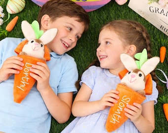 Personalized Easter Bunny Plush Keychain,Custom Reversible Carrot Pouch Rabbit,Easter Gifts
