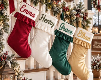 Personalized Family Christmas Stockings, Velvet Stockings Gift, Embroidery Holiday Decor, Family Christmas Stocking Gift, Holiday Gift
