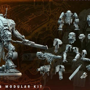 May include: A gray Wanderer & Modular Kit miniature figure with multiple detachable parts, including weapons and armor. The figure is standing on a base, with the text "NOMAD GODS PILGRIMAGE" at the top.
