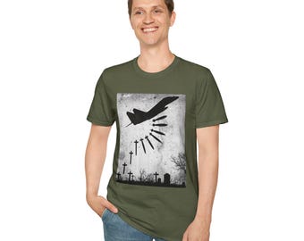 Bomber Plane Dropping Bombs T-Shirt | Military Graveyard Silhouette