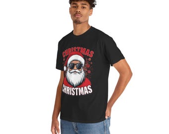 Cool Sunglasses Santa Christmas Tee | Retro Santa Face Holiday Shirt
