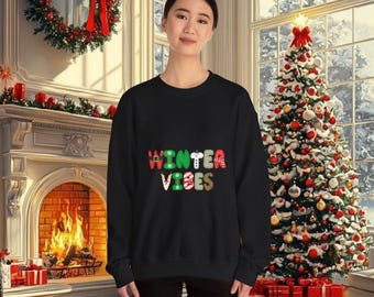 Winter Vibes Sweatshirt | Holiday Lettering, Candy Cane & Ornament Design
