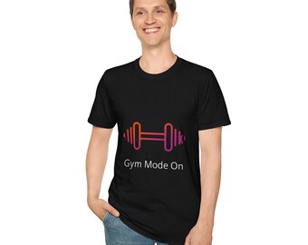 Gym Mode On barbell T-Shirt | Workout Fitness Tee, Exercise Shirt
