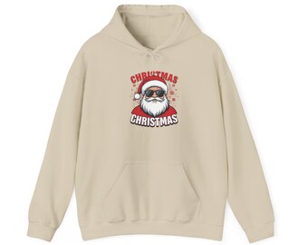 Cool Sunglasses Santa Christmas Hoodie | Retro Santa Face Holiday Sweatshirt