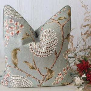Luxury Botanical Linen Pillow in Atwood Old Blue by Colefax and Fowler – Coastal Floral Decorative Cushion, Handcrafted with 100% Linen