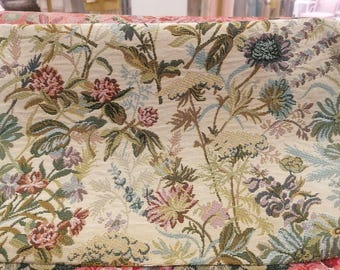 French Floral Jacquard Fabric: Vintage Botanical Tapestry Upholstery