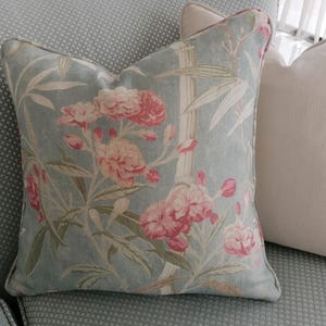 Hand‑sewn Colefax & Fowler “Oleander” Cushion – Old Blue Floral Linen Pillow Cover