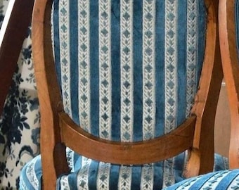 Luxury Striped Velvet Upholstery Fabric by Casal – Classic Blue Jacquard, Elegant French Design, Sold by the Meter