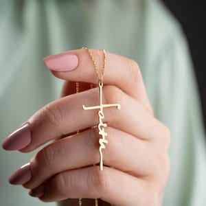 14 K Gold Faith Cross Necklace, Silver Faith Pendant, Holy Pendant Necklace, Christmas Gift, Religious Gift, Christian Jewelry, Mom Day Gift