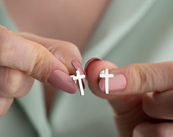 Dainty 14K Gold Cross Stud Earrings: Minimalist Christian Jewelry