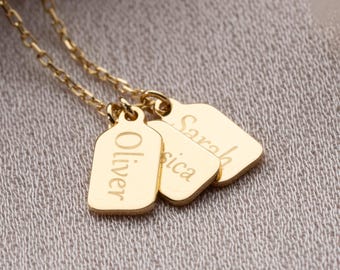 Collar con etiqueta de nombre personalizada en oro de 14 k: colgante con inicial grabada