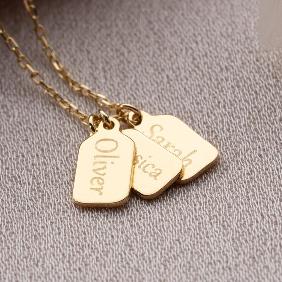 14k Gold Personalized Name Tag Necklace: Engraved Initial Pendant